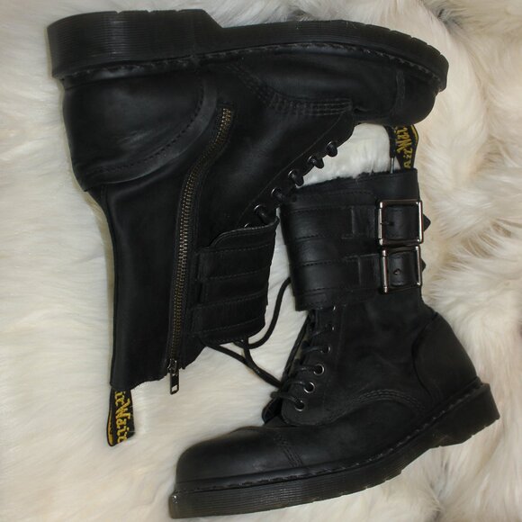 Dr. Martens bacle   zip lace black leather  moto boots 11-eye men's  size 42/10 - Picture 4 of 9